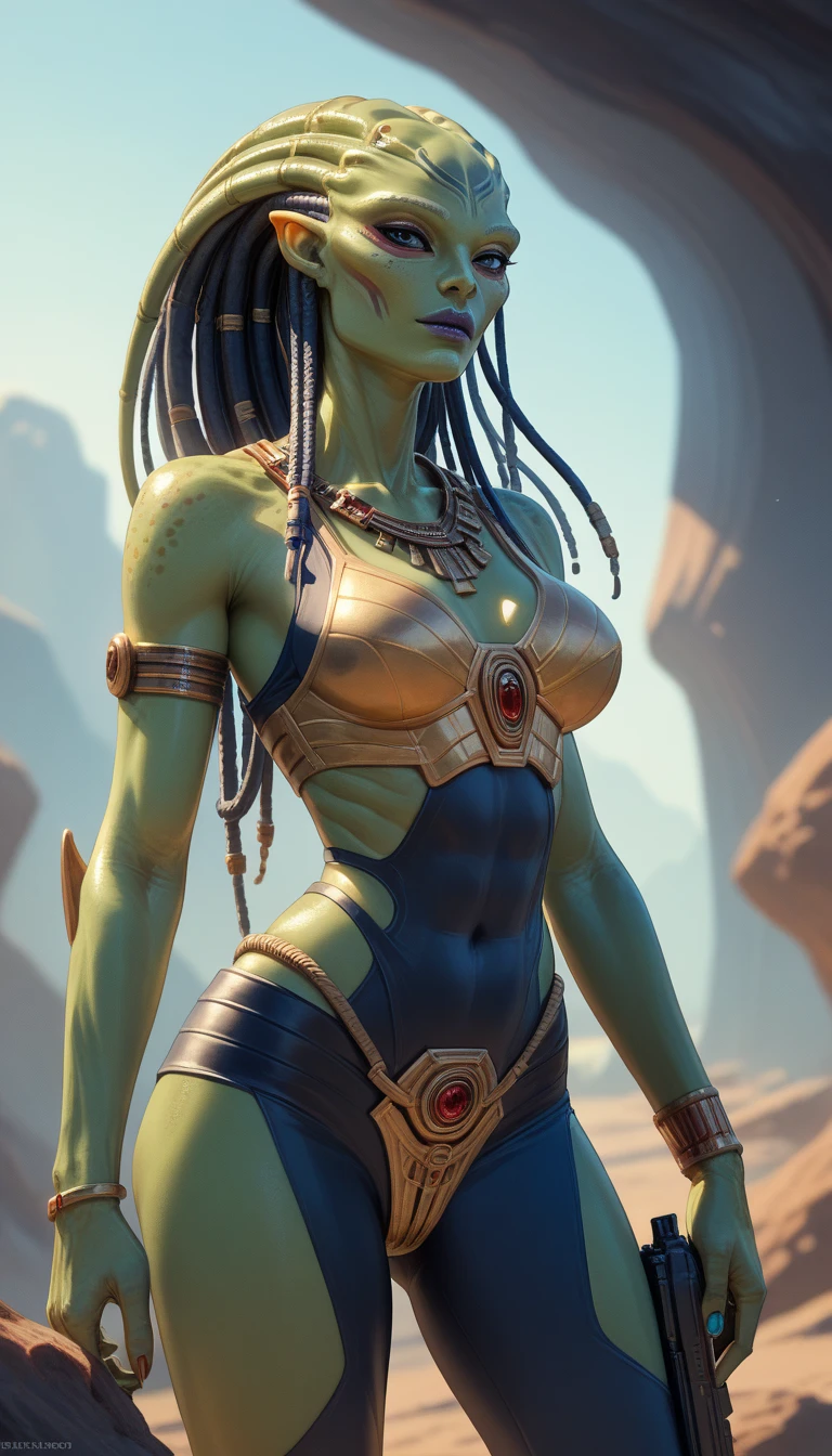 /imagine mulheres negras de olhos azuis seios grandes .corpo bem definido goblin sexy bem definida , cabelo loiro qualidade artstation