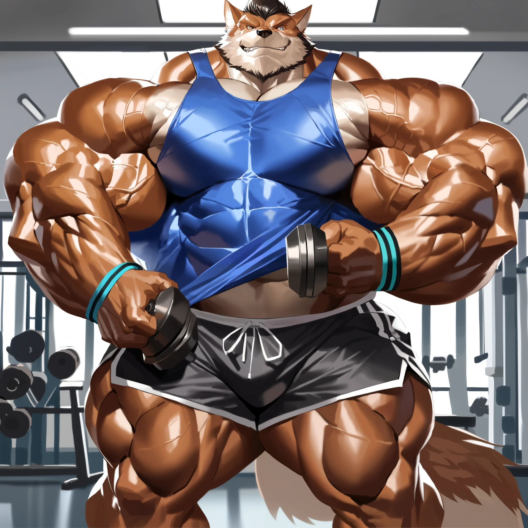 arcanine, 4k, high resolution, best quality, masterpiece, posted on e621, solo, anthro body, older male, male, adult, very masculine, (very muscular, well defined muscles, muscular legs, muscular arms, biceps, strong chest, heavy pectorals:1.3) (very heavyweight, very thick build:1.6), correct anatomy, (gym background, blurry background:1.1), (by taran fiddler:1.0), (by negger, by adios:0.7), (by wfa, by chunie:0.4), (tight speedos:1.0), (detailed eyes:1.2), (cel shaded, flat colors:1.2), fluffy tail, sweat:1.7, steaming body:1.2, furrowed brows, serious face, glistening muscles:1.2, (holding barbell, lifting barbell, detailed barbell, working out, bench press, bench pressing barbell, solid muscles, sitting on weight bench:1.1)