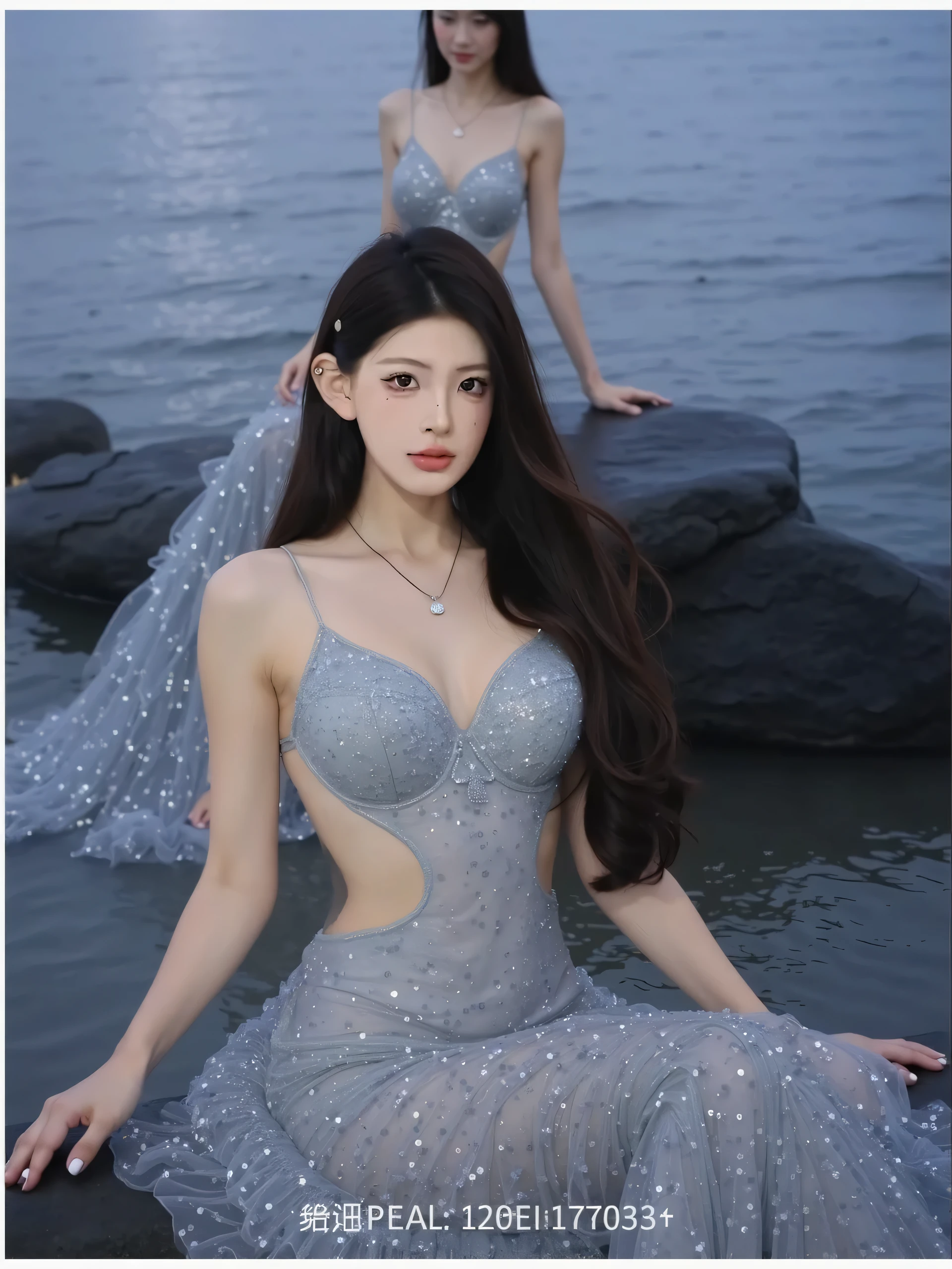 4K resolution, 8K resolution, beautiful, Highest quality, Absolutely wonderful, Very detailed, Ultra-high resolution, masterpiece, RAW Photos, Realistic, Depth of written boundary, Cinematic Light,
One elegant mature woman,
Long black hair, 精巧なディテールのbeautiful顔, A calm and loving face,
Transparent white skin, Very sensitive skin,
Great proportions, Glamorous Body, Anatomically correct body, Shapely large breasts, Shapely ass, Firm thighs,
Resort Long Dress, Summery design, Beautifully detailed pattern, Detailed cloth texture,
Night sky background, Dark sandy beach at night,
((Low angle shot:1.5)), ((Perspective from the bottom:1.5)),