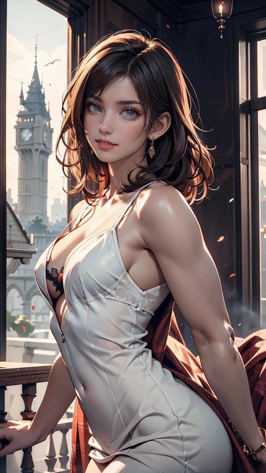 photo of mlp Meowko, RAW, beautiful woman, ((portrait)), ((detailed face:1.2)), ((anime face, anime facial feature, beautiful anime mouth, clear skin, clear skin), (short messy lesbian haircut, one shaved side, brunette: 1.55), (perfect proportioned body, Strong, muscular, narrow waist, narrow hips, skinny, large breasts), (arched back, (wearing wearing pink corset, pink skirt, tiara), (city balcony, midnight city, stary sky), (realistic photo, best quality, detailed), (8k wallpaper), (cinematic lighting, beautiful light, (day:1.3)) (sharp focus, intricate)
