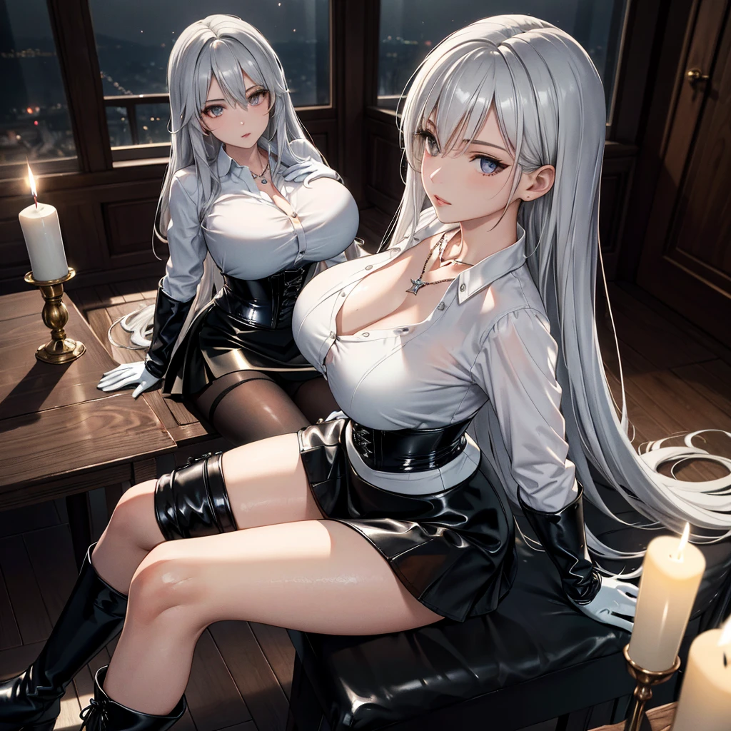 An ultra-high picture quality,Glamorous,cleavage of the breast,a small face,modeled,White hair、女優,Luxurious clothing,nighttime scene、full bodyesbian
