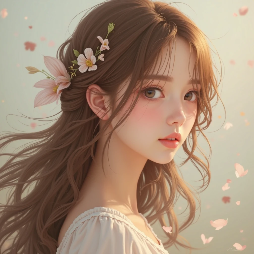 watercolor、Bright、Beautiful colors、Perfect Anatomy、Upper body angle、Girl Closing Her Eyes、cute、profile
