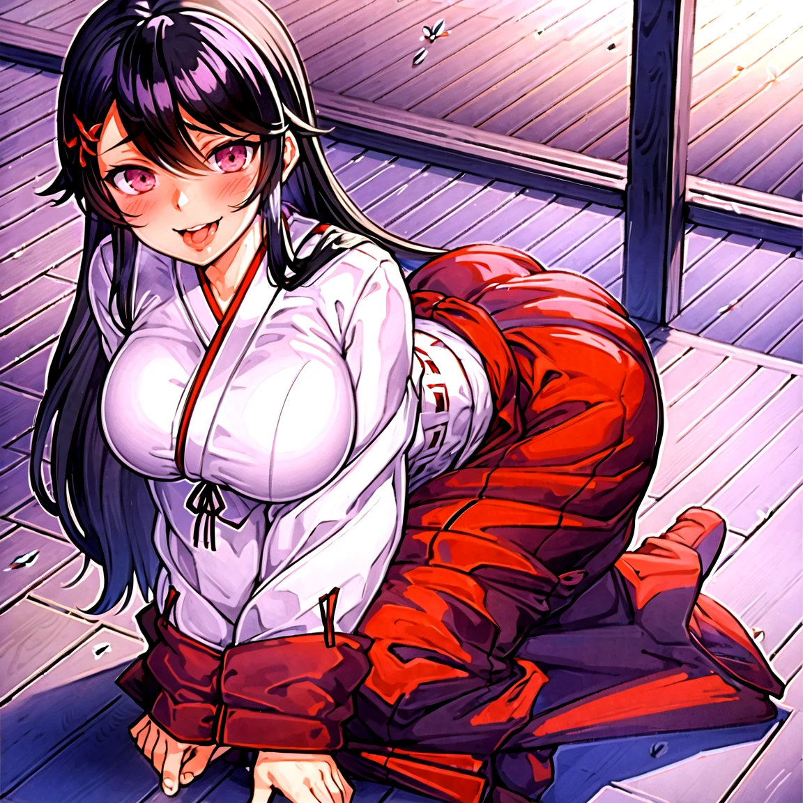 Beautiful  slim Japanese Edo period princess with long black hair　Gorgeous embroidery, Ultra glossy, She is wearing a shiny red long-sleeved kimono....　She is made to lie on a red enamel futon, with the futon over her upper body, her legs spread and her vagina examined.