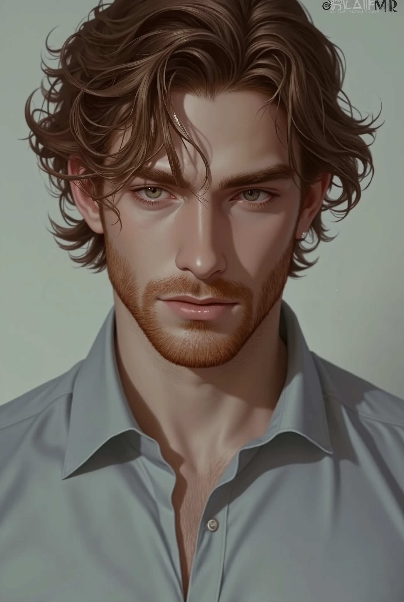 29-year-old man who looks young, he measures 1.80 meters tall, brown eye color, brown eyes, long hair, tie with a red beard and is depressed he is not in a suit