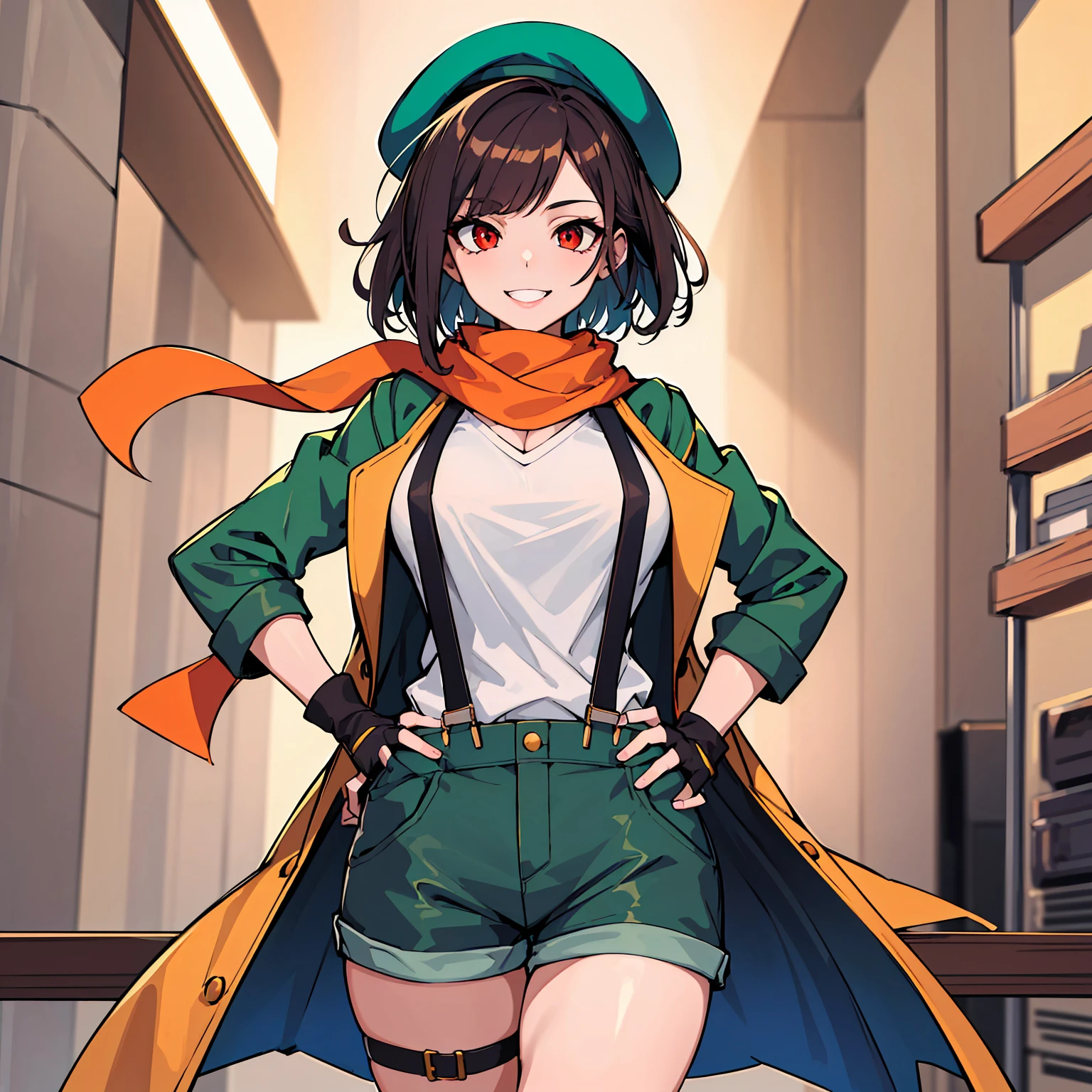 anime girl in a short dress and cat ears walking down a street, kantai collection style, azur lane style, kantai collection arcade, from girls frontline, girls frontline style, girls frontline, orange shoes, standing, bare leg