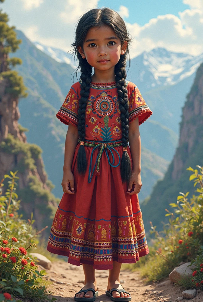 A fancy dress outfit that represents the old popular games of Brazil. Worn by a female child with indigenous features and long dark hair