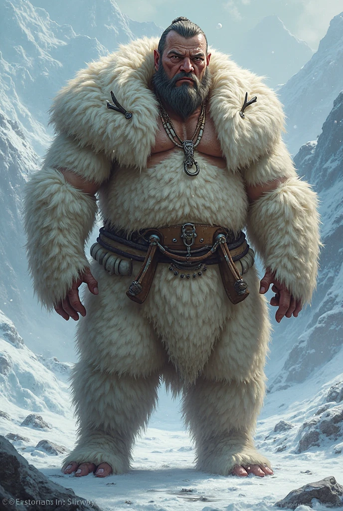 pregnant chubby barbarian woman slays monster winter victory pose
