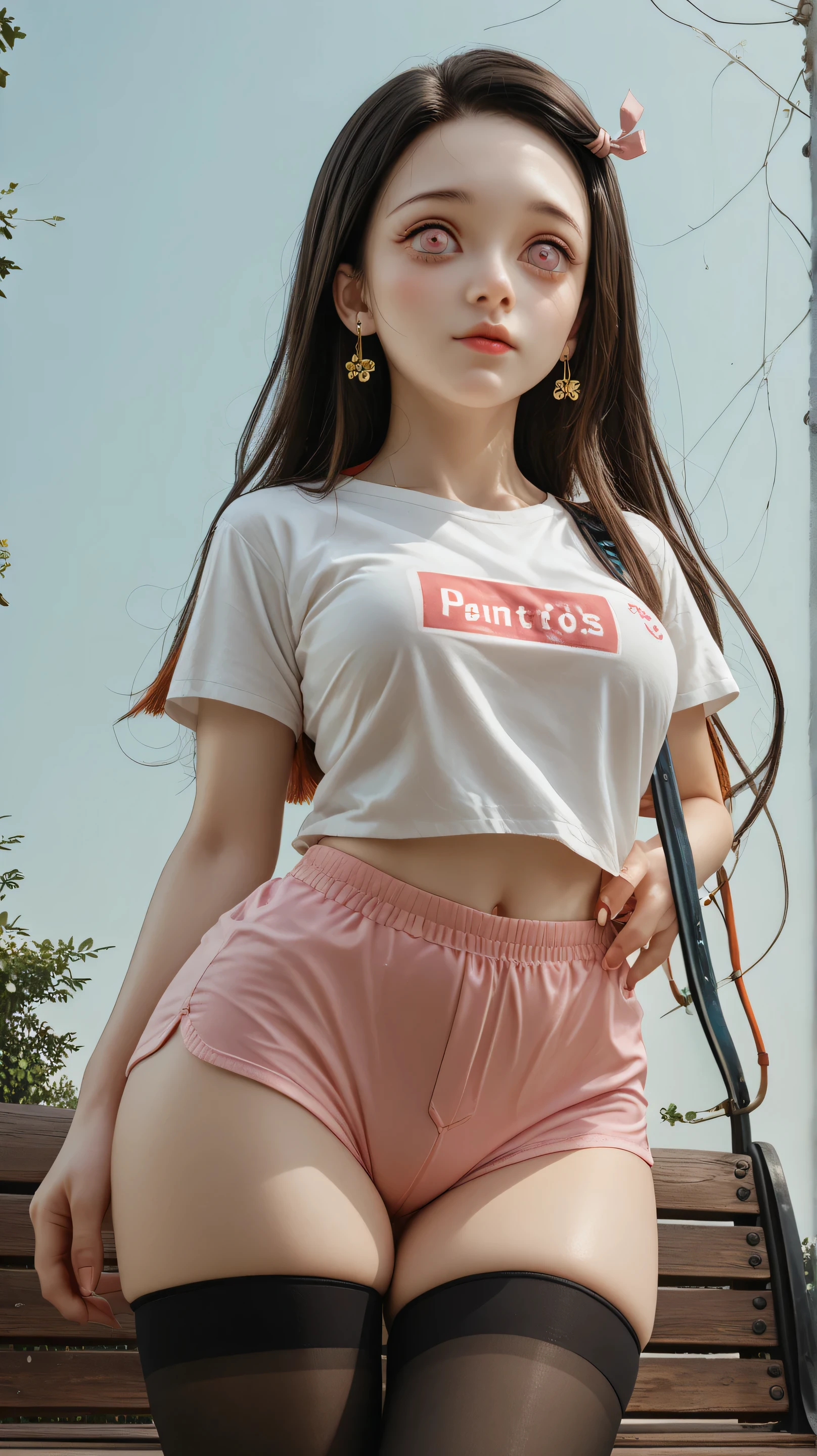 (Hyper-realistic), (illustratio), (A high resolution), (8K), (extremely higly detailed), (Most Best Illustration), (美丽细致的眼睛), (best qualtiy), (ultra - detailed), (tmasterpiece), ( the wallpaper), (详细的脸), 独奏, 1 rapariga, White wavy hair, korean people, heterochromatic eyes, Wear a pink T-shirt, Wear black yoga pants underneath, Long legs, Tightens abs,No chest leakage,Background on the street,are standing,(8K, Yes,RAW photos,best qualtiy,tmasterpiece:1.2),(realisticlying,photograph realistic:1.37),1girll,profesional lighting,photon maping,Radio City,korean-doll,skinny pants,gym room,big assa