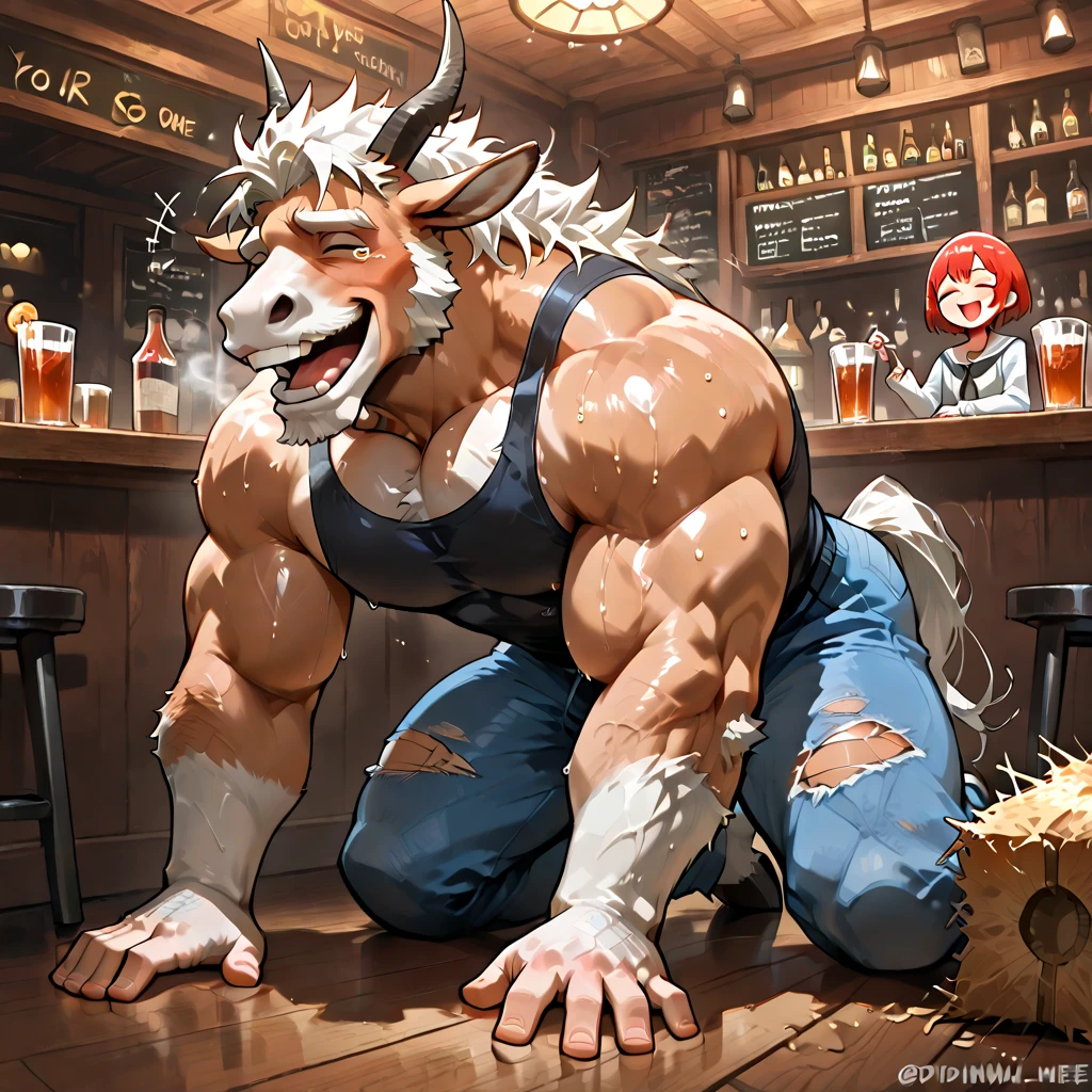furry, anthro bull, tauren white buffallo:1.5, white body, solo:0.5, average male, rough and brute:1.3, tired and full os scars:1.1, tired, standing holding the breeding mount inside the stable filling a bucket with cum:1.5, huge leak of cum, cum in everywhere, breeding mount:1.5, (saggy balls), dripping, testicles wet of cum:1.8, super detailed, detailed face, best art, 8k, vibrant, by snowskau:0.4, by taran fiddler:1.8, by RedRusker:1.8, art stile, 3D, halfbody,
