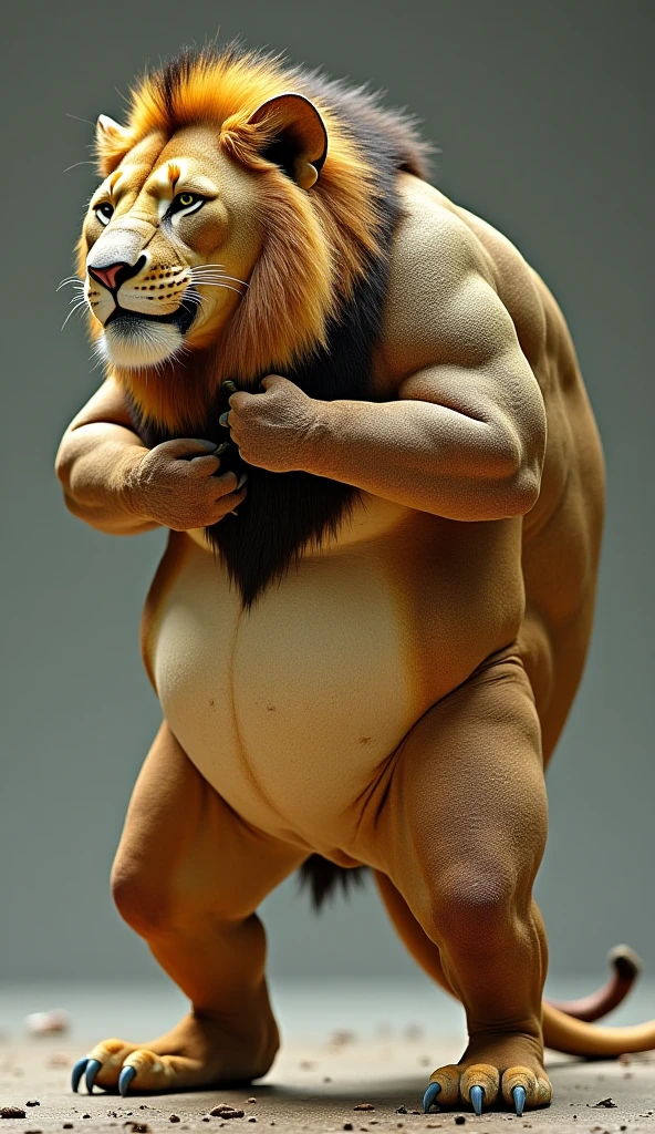 Tiger beast man。Big muscles。Big Belly。thick limbs。Loincloth。bulge。Upper body naked。grassland。sweating。Realistic。