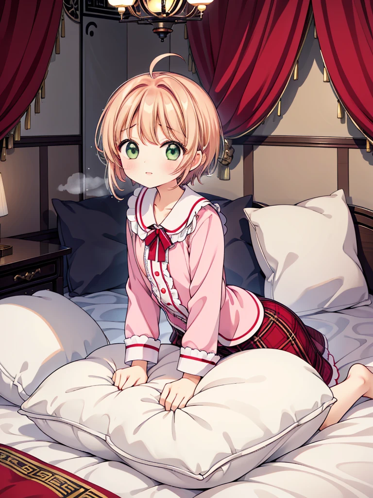 （masterpiece，best quality，best quality, masterpiece），Mine, , , (适合任何Pillow背景的光影））, 穿着pajamas可爱女孩在Pillow上摆姿势 ，pajamas，,（很多Pillow），Soft cushion，，，，很多Pillow，，，（Pillow），，，（充满细节的Pillow），（Around the protagonist），steam，，（Pillow），（palace），（palace殿卧室），（Pillow），柔软的Pillow，，（Classical European style bedroom ），（excited，shy person，Lack of expressiveness，），，, ((Maximum resolution)), artwork, ，,,(Interior of the palace),,(Deluxe Rococo Canopy King Bed),Luxurious curtains with ornate ribbons hang around the spacious bed,((((床上堆满了许多Pillow)))),Quilt details,Detailed bed linen,Deep Bed,Background with depth,((详细的Pillow)), ((((大量的Pillow))))，,，详细的软Pillow,,((女孩正躺在许多柔软的Pillow上,周围有许多Pillow))，、In a huge, Large canopy bed、Soft pink sheets and quilt、色彩鲜艳的柔软Pillow、很多的Pillow、Pastel-toned bed、Delicate face。Background with depth,Sakura Kinomoto,(Sakura Kinomoto, 1 Girl, Brown hair, short hair, Antenna hair, , Green Eyes),MASTURBATING WITH PILLOW，sitting，happy，，open mouth，更多的Pillow