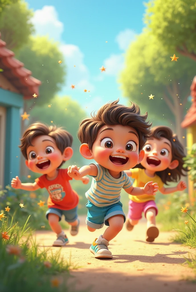 Three brothers João, , Isabele, 12 years old, 6 years old, they are ple backyard