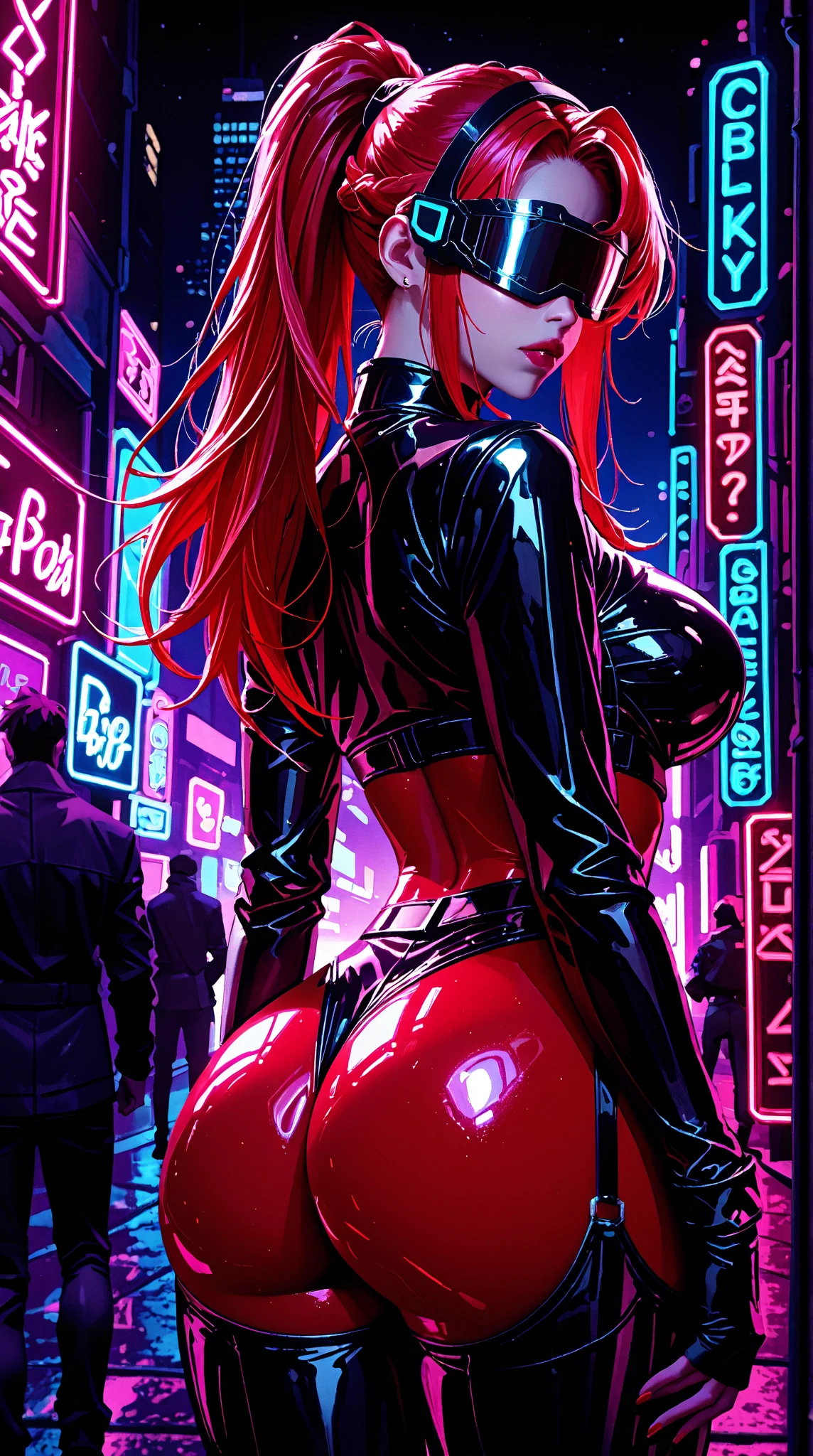 analog style, woman, (thepit bimbo:1.2)), blue eyes, pink hoop earrings, detailed, skin texture, orange hair, full lips, full body perspective, collar, black jacket, centered, tan skin, looking at viewer, kneesocks, 8k, highly detailed, glossy, [Nina Dobrev|Emma Stone], symmetric, realistic, photo-realistic, cleavage focus, pout, tight dress, studio lights, wide hips, glowing colors, glowing skin, wavy hair, cyberpunk, breast enlargement, fingerless gloves, neon lights, black sleeves, belt chain, black boots, punk boots, platform boots, high heels,