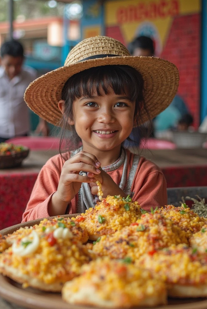 Nepali momo eating by small boy in himalayas