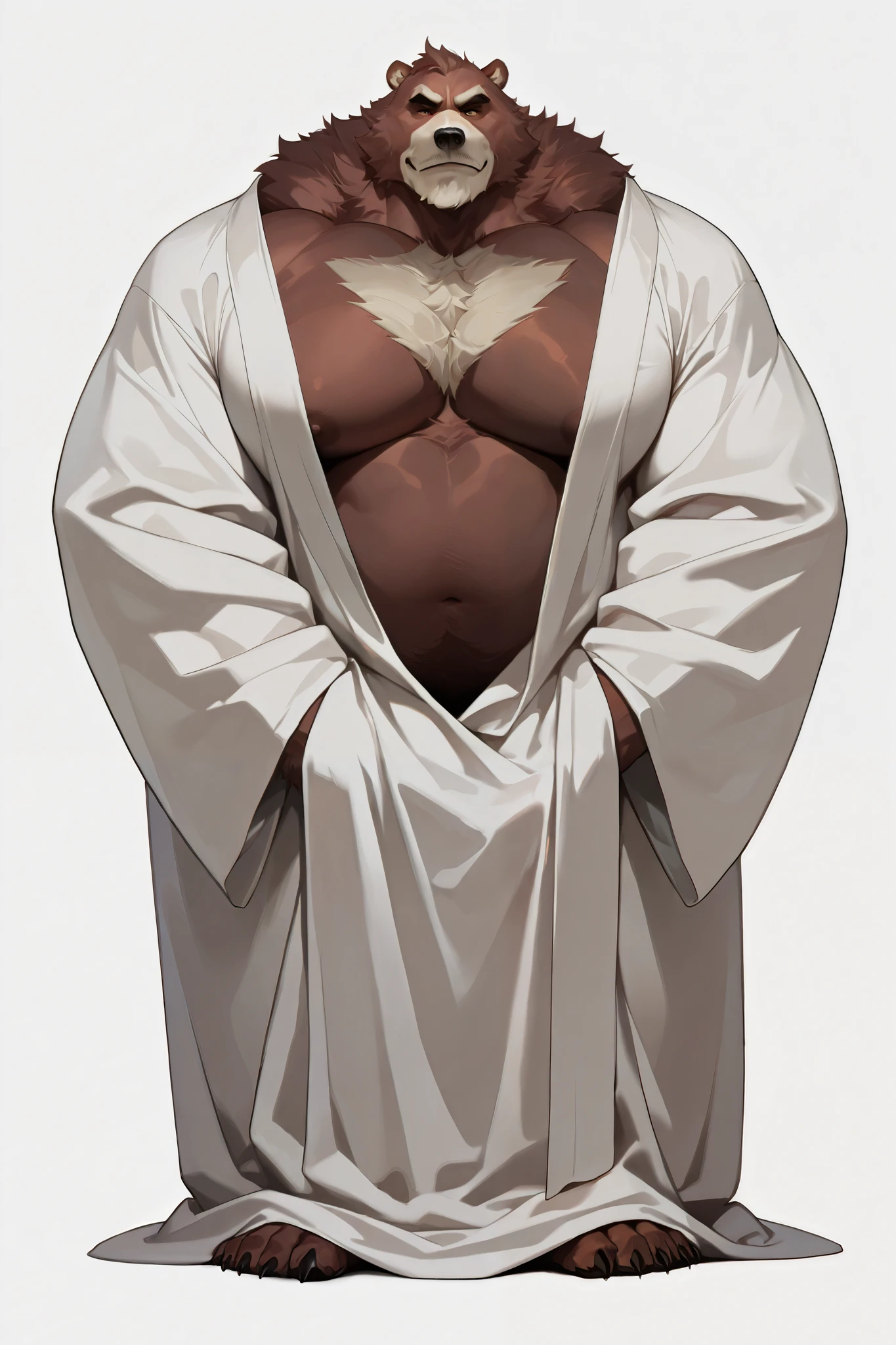 full-body: obese muscular Red Bear, very huge gut, detailed pleased expression, old face, detailed eyes, toga; wide shoulder, thick arms, wide pectoral, muscle, messy fur:1.2, detailed eyes, focus eyes, no clothes, cock bulging under robes; masterpiece, semirealistic:1.2, high detailed, 8k, high resolution