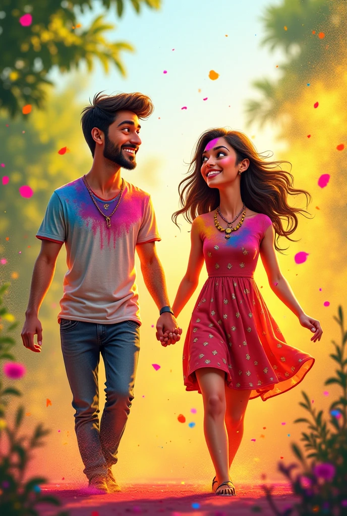Realistic Indian 23-year-old cute boy Black Hoodie with a 20-year beautiful girl in a Black Hoodie, the girl has a red rose flower in her hand, and the boy holding a multi-colorful umbrella in his hand, written in "Afreed" in the boy's hoodie, and "Jiya" in girl hoodie, in outdoor Park with white Background Doves Flying, Beautiful lonely picture, pretty girl, So happy picture, profile pic, Rainbow Behind, 3d illustration, hyperrealistic.