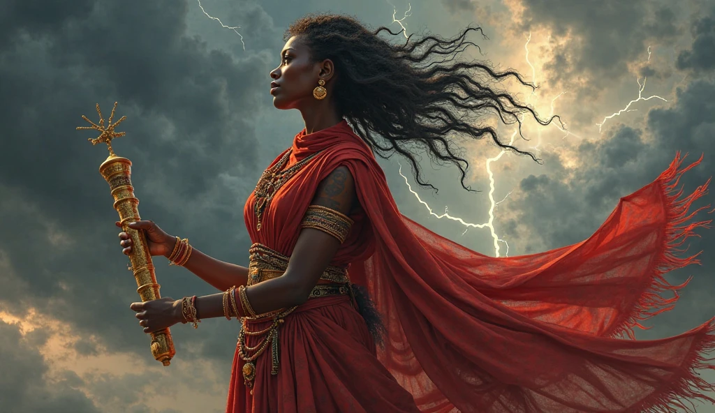 Oyah Create a realistic and enveloping image of the Orixá Oyá , a wind deity ...