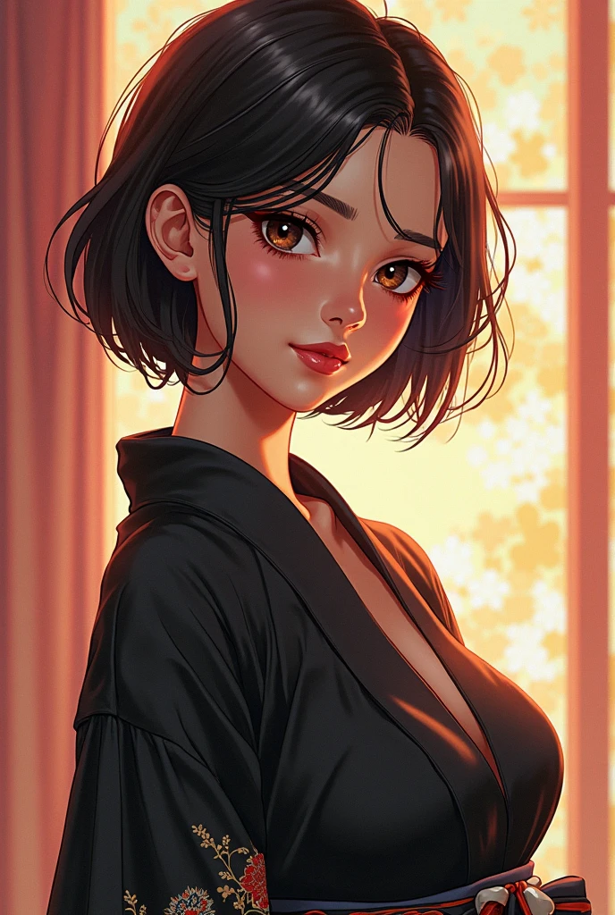 a close up of a woman wearing a red sweater and a black belt, looking like annie leonhart, with a bob cut, loba andrade from apex legends, with short hair, makoto shinkai ( apex legends ), isabela moner, by Tadashi Nakayama, mikasa ackerman, sui ishida with black hair, alita battle angel
