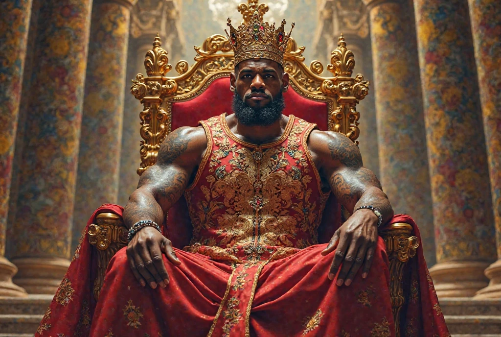 Homem forte e gato preto charming, African man, blonde hair, muscular African man, hairy, body tattoos, beard, throne room, gold jewerly, gold nipple piercing, gold prince albert dick piercing, big gold chains necklace, gold cock ring, hairy body, (extreme hyper cock: 1.6), (dripping cum: 1.6), (cum flooding floor: 1.6), (muscular:1.6), (extreme hyper cock: 1.6), (cock bigger than leg: 1.6), (gigantic balls:1.6), (gigantic bulge:1.6), (extreme pubic hair: 1.6), (extrem body hair: 1.6), (veiny cock:1.6), (chest hair: 1.6), (scrotum hair:1.6), (sitting on a throne:1.4)
