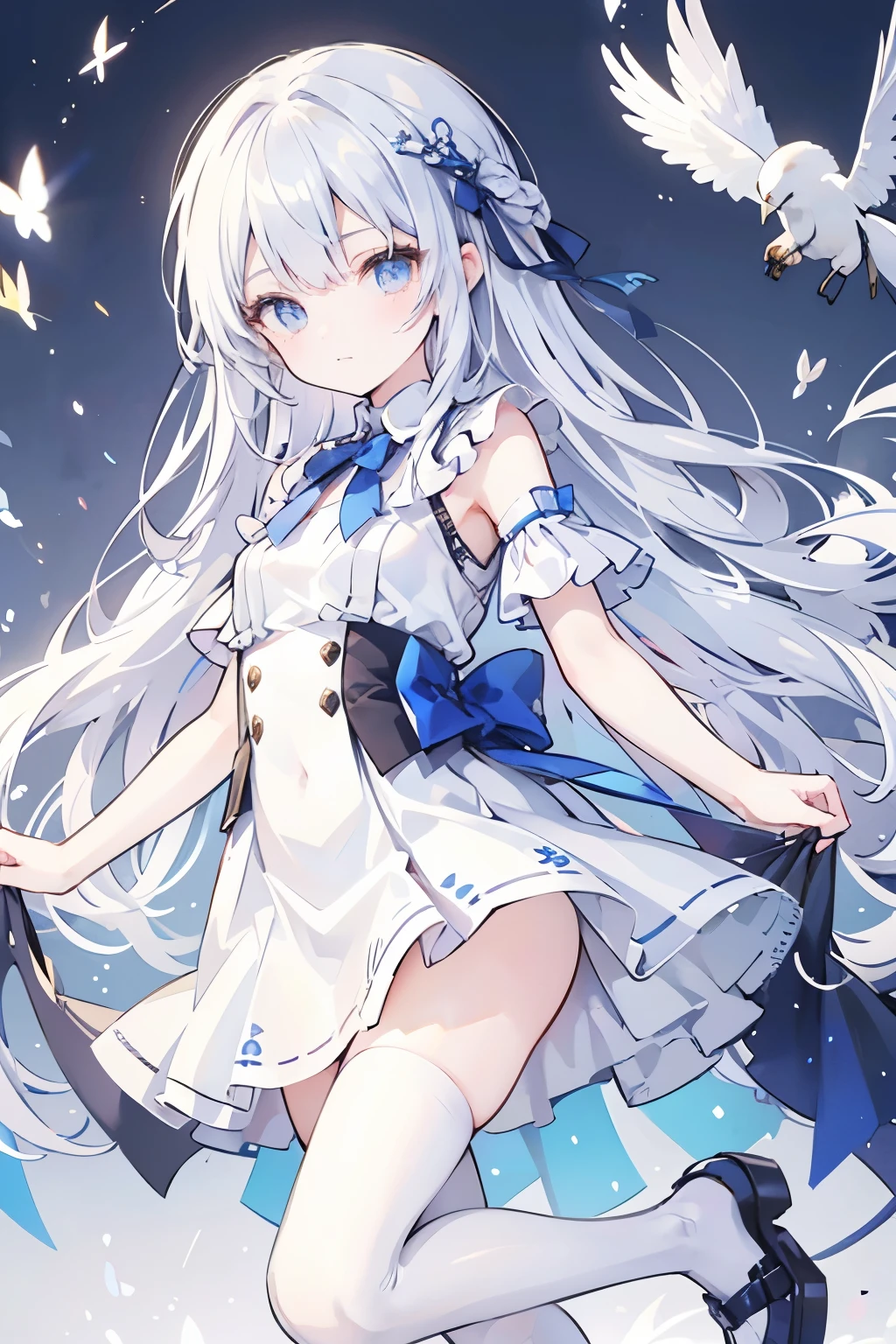 (highest quality:1.4)、High resolution、detailed background)、anatomically correct、attractive thighs、A low-angle close-up highlighting the crotch of her panties、Super close-up shot from directly below、beautiful girl、Super detailed panty stitching、Detailed crotch depiction、White sheer pleated taring at me with cold eyes、blushing、camel toe