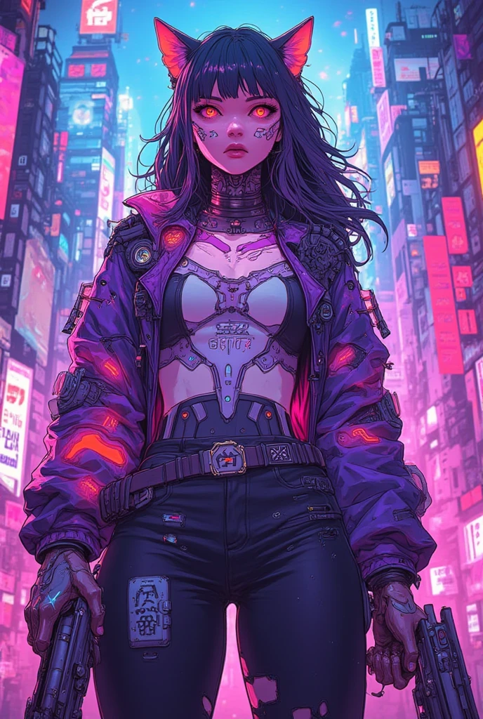 (1girl in)、(Plump beauty)、(30-years old)、(Very Long Pink Hair)、(Top image quality)、(8K picture quality)、(cyberpunked)、(masutepiece)、 (Flickering of light)、(Wear a shiny cyberpunk hooded military uniform)、(confident grin:1.2)、(an eye patch)、(Full body photo)、(Flowers that shine with excess turbulence々:1.5)、cinematric light, Cinema Shadow, Sharp Image, Extremely detailed, Volumetric, Bright sprites, particles effect, beautiful effects, Vivid colors, neons, (Neon light:1.5), Highly detailed image textures, detailed hairs, Detailed face, Detailed eyes, Full body photo, city、Dark hair、Eyes glow、Sparkling red aura、Photo from the knee up、beautiful effects, Vivid colors, Highly detailed image textures, detailed hairs, Detailed eyes,(Cyberpunk cityscape:1.5)、