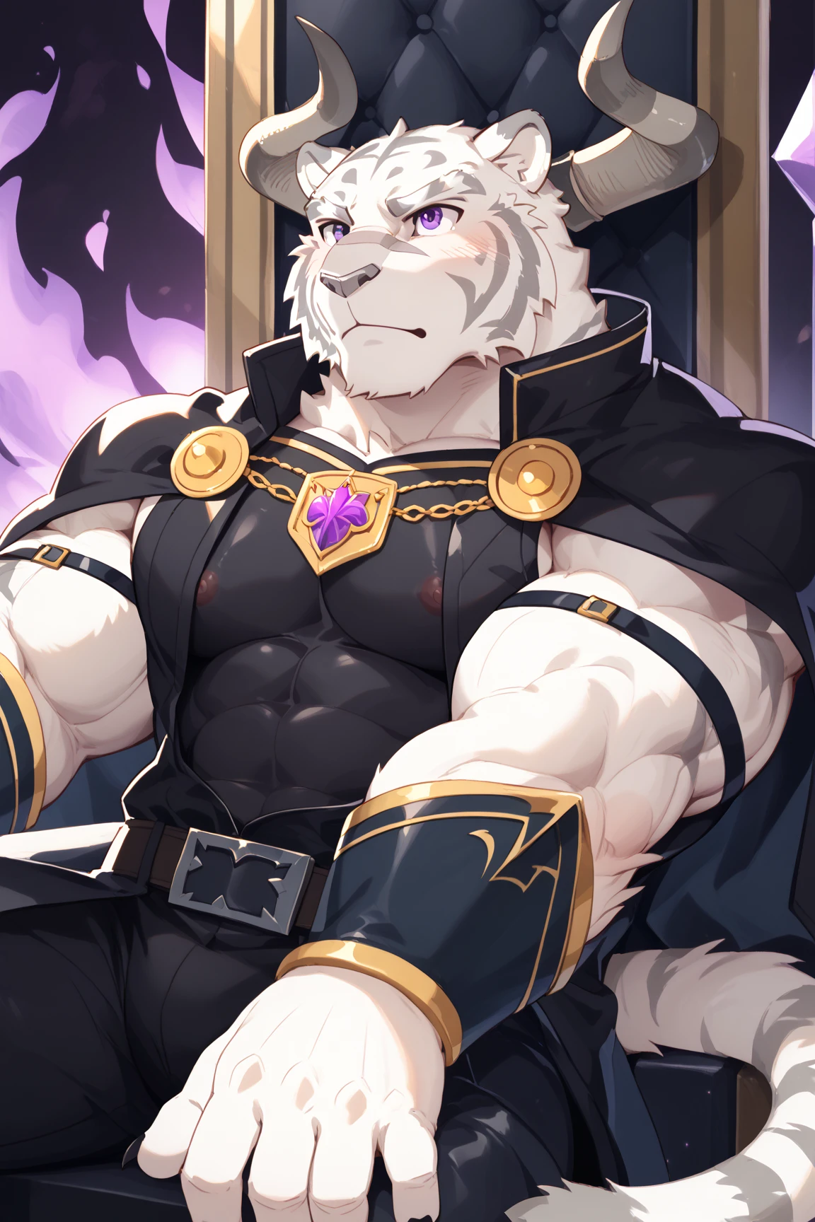 Domestic Cat, good looking, male, anthro, ultradetailed, muscular, solo, bareness, rippling muscles, muscles, church background, tail, serious, big pecs, looking at viewer, priest, bara, big muscles,