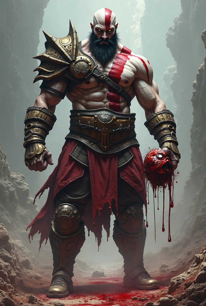 The hero is holding the enemy's head