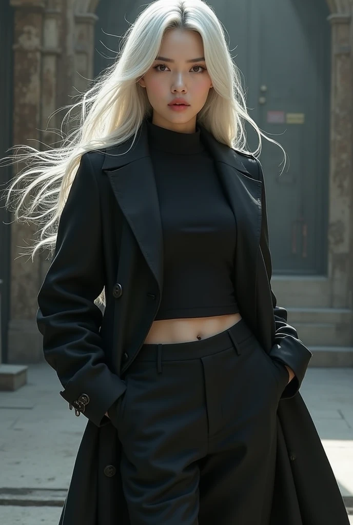 8K, Top Quality, Intricate Details, Ultra Detail, Ultra High Resolution, Masterpiece, ((from behind)), Slender, Smile, (Makeup: 0.4), (Fluffy Blue Eyes: 1.21), blue Eyes, looking at background, ((full body)), 1girl, solo, 1 girl, (( full body)), close up shot, standing , ((tall)), (((fit body))), (((slim face))), sharp face, sharp eyes, (((white hair, long hair, )) (detailed face), sharp face, small lips,
(((Black sunglasses))), ((japanese school uniform)), detailed face, detailed breast, , large breast, detail ass, big ass, round ass , Beautiful girl with accentuated slender abs: 1.4, Six Pack Abs: 1.4, Bust Botox, Big, Perfect Body, detail leg, (( moonlight)),
