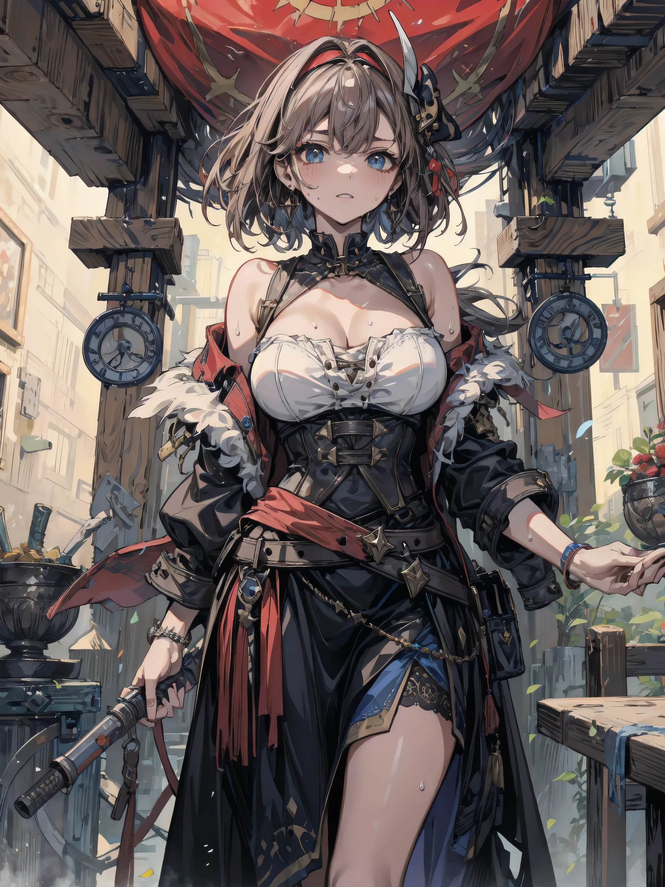 Please follow the all prompts below exactly and faithfully, This is a breathtaking masterpiece of digital illustration, with maximum resolution, UHD, 512K, 2160p, 10 million ppi, 300 million dpi, natural color tones, ultra sharp details, perfect outlines with contrast, ((smooth, soft and clearly and most realistic skin and hair texture)), most beautiful detailed eye features, perfect anatomically correct human body, beautiful background with depth, rule of thirds, depth of field, Maximize all element is used to its full potential to create the best digital illustrations, 1woman, sexy, 25years old, beautiful face sharp, elegant woman, Ultimate perfect body style, beautiful beautiful big breasts, Maximize upturned breasts, green eyes, shiny blonde hair, short hair, bob cut, (eyes visible through hair:1.3), glossy very thick lips, pink lipstick, smile:1.5, Fantasy world wizard with detailed robe, wielding a staff, vibrant colors, dynamic pose, and a skirt. The robe features intricate embroidery, golden accents, emerald inlays, hood with runes, long flowing sleeves, belt with pouches, decorative hem, silk lining, floral patterns, gem-encrusted staff, leather boots, ornate amulet, plumed hat, elaborate cuffs, chainmail underlayer, shoulder cape, thigh-high boots, decorative belt, dragon motif, and silver thread.
