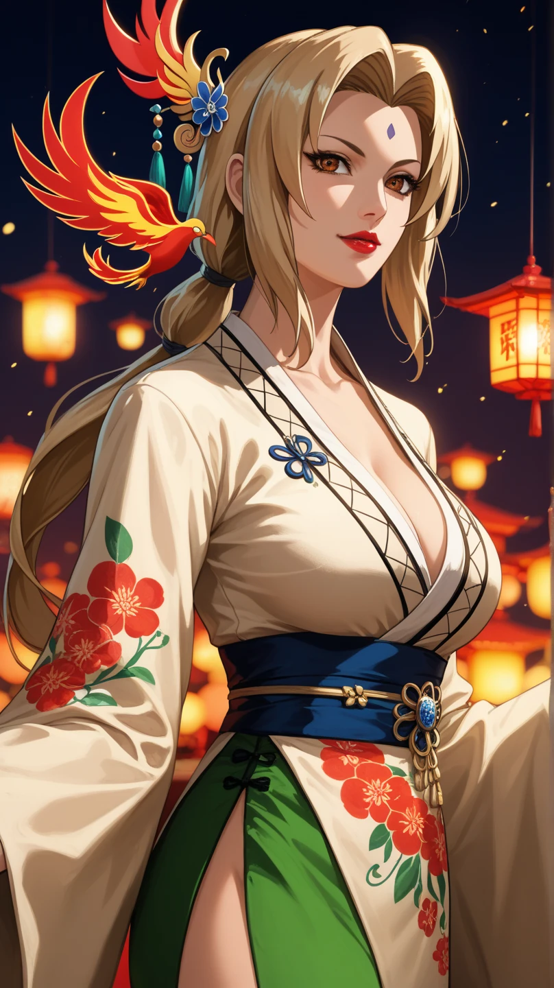 A beautiful kitsune woman, intricate detailed face, piercing eyes, lush flowing hair, delicate feminine features, elegant kimono, ornate floral patterns, golden accents, ethereal lighting, cinematic composition, vibrant colors, photorealistic, 8K, hyper detailed, masterpiece