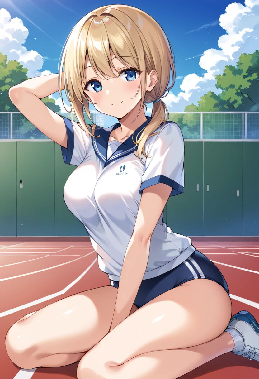 ((best quality)), ((Masterpiece)), realistically, ((1 girl)), outdoor, smile, (tennis dress), (track field), daytime, glitter hair, glowing eyes, (((sit with knees raised))), (((microskirt))), Blush, daytime, sweat, see through dress, nipples, sleeveless shirt, (((pussy reveal))), armpit, , hesitate, masterpiece, highest quality, Highest resolution, highest detailed face, perfect hands, perfect anatomy, medium breast, (((full body view))), long hair, 1girl, pleated skirt, sexy pose, side view, medium breast, spread legs little, twintails, arm up, skirt lift, front view angle, beach, Riho Tsukishima,