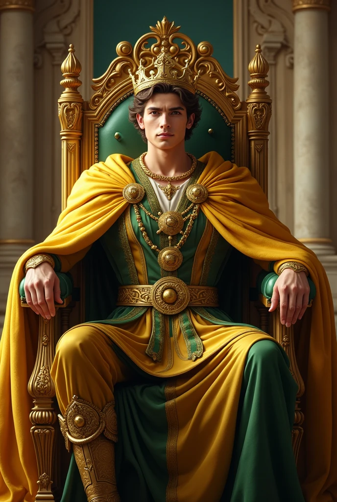 The image is a portrait of the Hindu deity Krishna, also known as Lord Krishna. He is depicted as a Hindu deity, sitting on a throne and playing a flute. Krishna is wearing a traditional Indian outfit, with a white turban on his head and a gold necklace and earrings. His face is painted black and he has a serene expression on his face. The background is dark, with green leaves and plants surrounding him. The overall mood of the image is peaceful and serene.