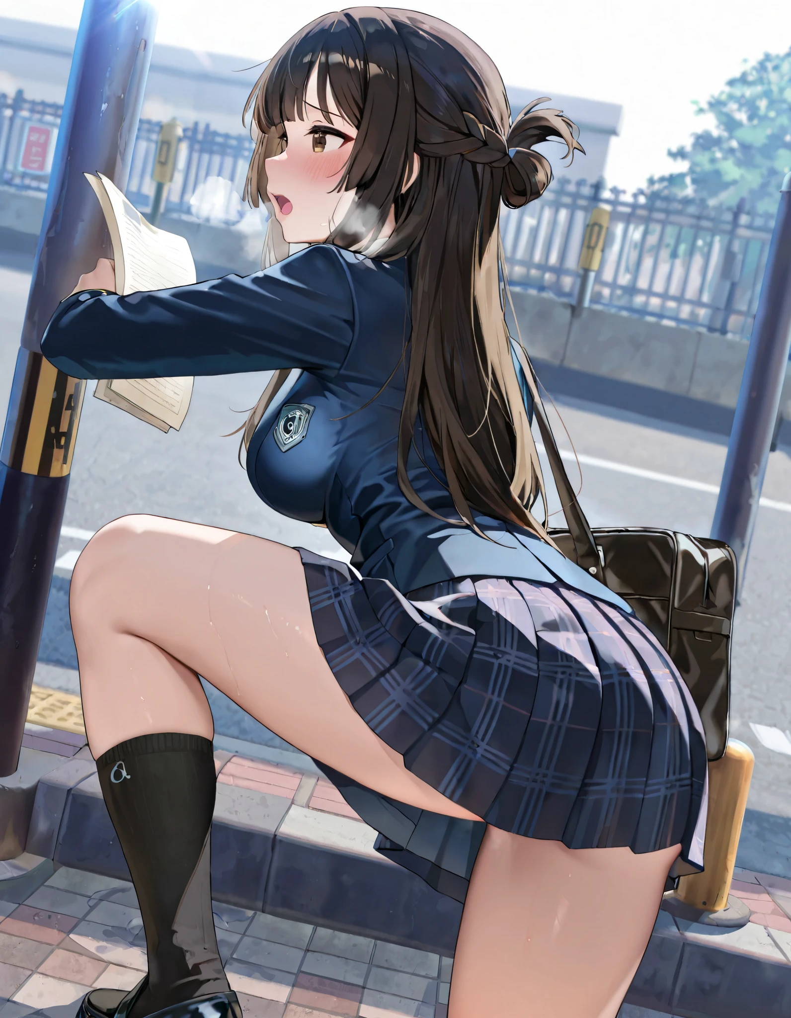 ((best quality)), ((masterpiece)), (detailed), 1girl, sexly, ChinatsuKano, 
Realistic pubic hair,　High amount of pubic hair,　Thick pubic hair,
Light blue blazer,　Light blue skirt,　seductive grin smug,
embarrassed,　High School Outdoors,　Back of the school building,　Shade,

legs apart,
panty pull, panty drop, panties,  drunken eyes, embarrassed, 


