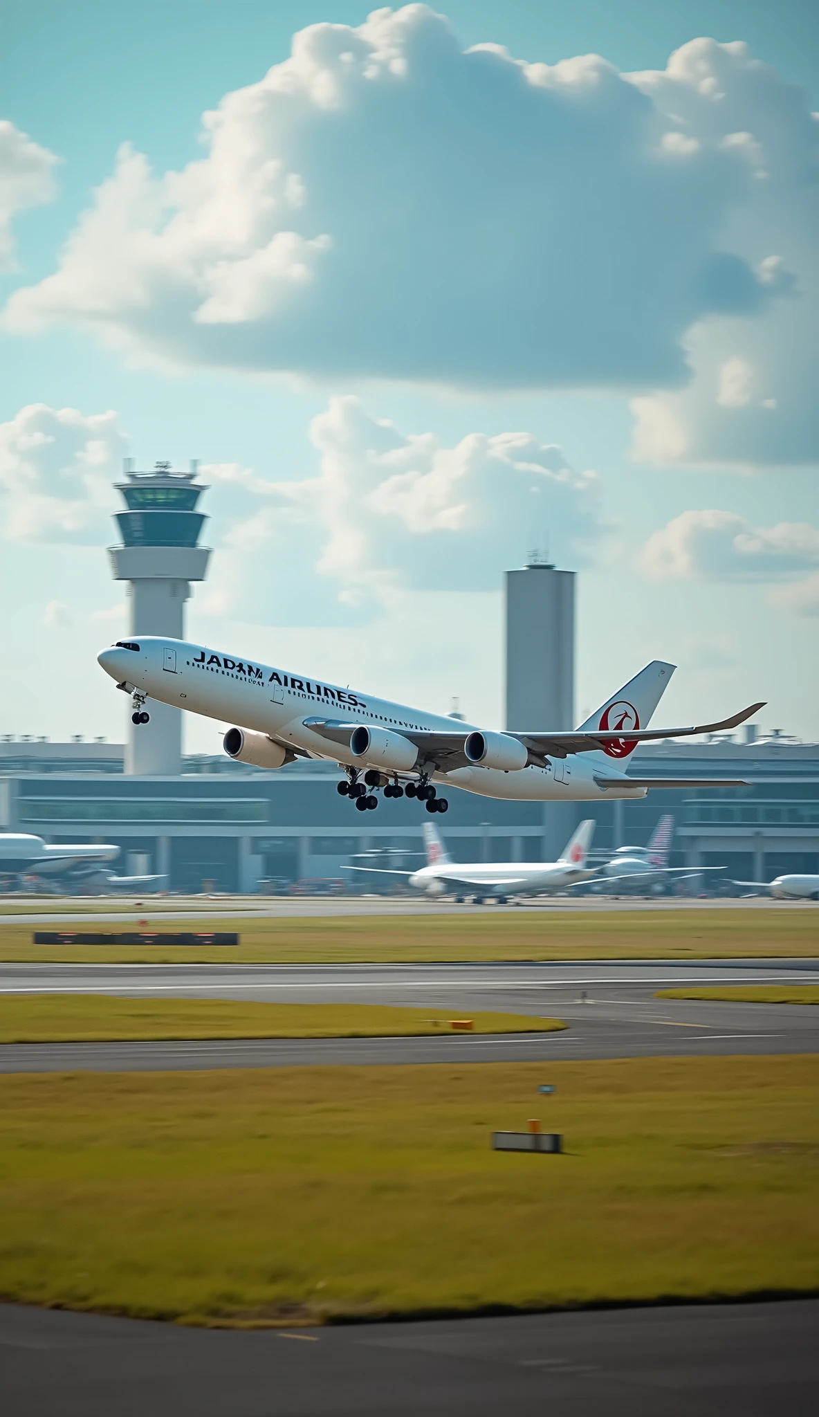  in high-definition images、 England、Heathrow Airport、'Japan Airlines plane takes off from the runway）、 highdefinition images、 colorful images、 ( VECG Unity 8k wallpaper)、Asahi、Wide image 、 Color Difference、Inclusive 、high image quality during sick leave、Trees々Blooming Flowers々、huge airport with very detailed、Building Background。London skyline below your eyes。