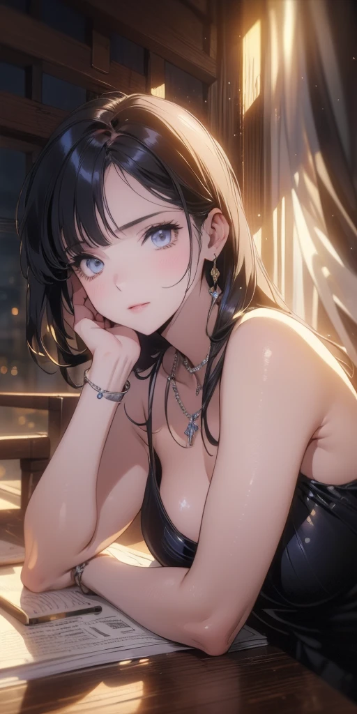 (Masterpiece, BestQuality:1.3), (ultra detailed:1.2), (hyperrealistic:1.3), (RAW photo:1.2), High detail RAW color photo, professional photograph, (Photorealistic:1.4), (realistic:1.4), professional lighting, perfect anatomy, (Big Breasts:1.2), (blush, detailed face), (cheerful Smile:1.5), (Blue Hair:1.5), Trending Hair&Trending Hairカラーをランダムに, earrings, necklace, bracelet, sexly, erotic sexly, Random sexy gravure poses, (Sexy beauty in a black mini dress at a fancy restaurant、Smiling and holding a champagne glass、Luxurious chandelier in the background、Long wavy hair: 1.3)