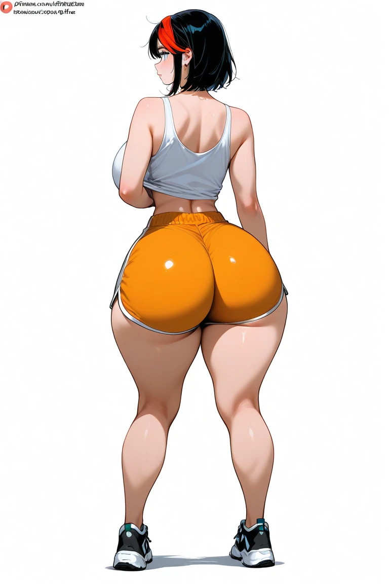 masterpiece, highest quality, High resolution, 1girl, solo, sexual intercourse, Pornographic images, short hair, etsukoto, brown Eyes, fine grain, fine grain, (((Thick thighs, Plump thighs, Voluptuous thighs, Thighs alone are enough))), ((Huge and ample breasts, Cleavage, big long breasts)), Naughty big,((big breasts are important))、((Naughty thighs)), L Cup, (thin:1.4),(Tight waist:1.4), (yellow dress:1.4), ((white waist apron)), ((white panties)), (((Simple Background))), smile, open mouth, ((Wide Hips)), Shiny, Oily skin, Mature mother, Calf, Seductive mature woman, milf, Perfect body, Plus Size Model, curvy, ample, etsukoto, blush, clavicle, retro artstyle, 1990s (style), (thick thighs:1.4), ((bursting breasts, spilling out, huge cleavage, ultra-gigantic breasts)), (((((ass focus, showing ass))))), ((full body)), (from side:0.9), 