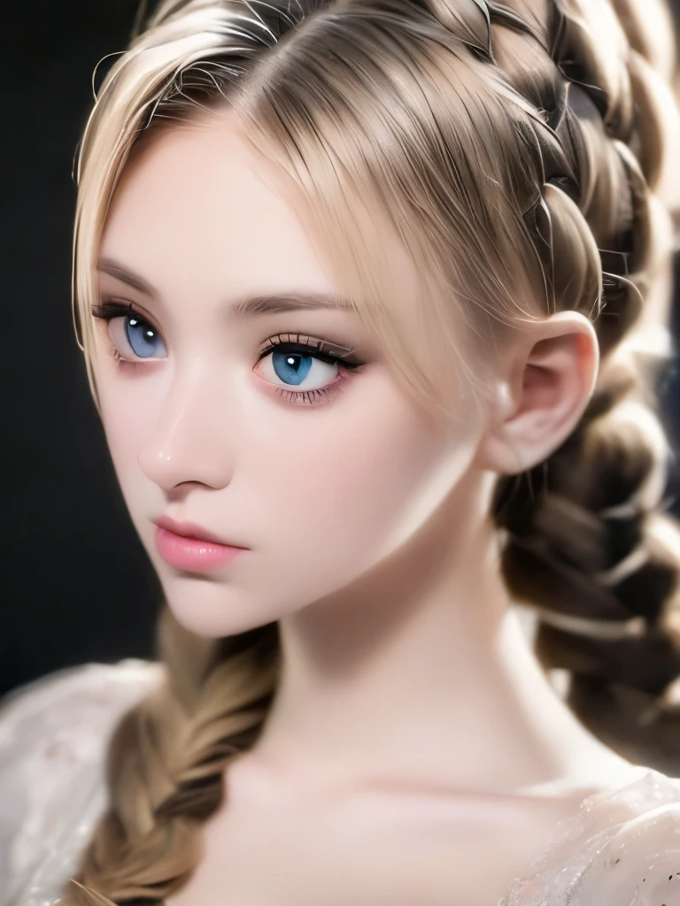 the doll looks like a real girl, body joints are visible. 14 years old, maid dress, shirtless, with blue eyes, flat cheast,   body, photorealistic,extremely detailed face and eyes, highly detailed, intricate details, masterpiece,cinematic lighting,vibrant colors,dramatic lighting,elegant composition,realistic textures,beautiful background