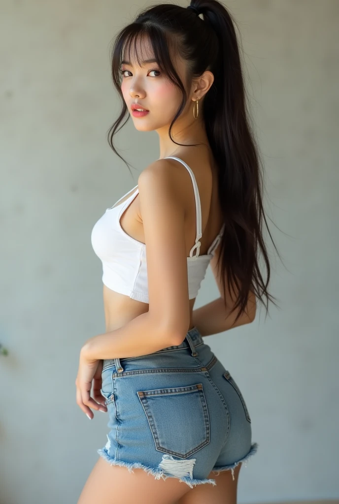 Very detailed CG Unity 8k wallpaper、highest quality、Very detailed、masterpiece、reality、reality、Very detailedなかわいい女の子、18-year-old、((White bra:1.5))、((Shooting from behind:1.4))、((Standing in an empty room:1.4))、((stand with a sad expression:1.4))、blush、Cleft lip、Looking at the audience、((Cowboy Shot:1.4))、((Navy Blue Denim Mini Skirt:1.5))、((straight medium long hair:1.7))、(Beautiful Face:1.3)、(Perfect balance:1.2)、(Long legs:1.2)、(Small breasts:1.3)、((Upper Body))、((Model pose:1.4))、Angle from below、reality、