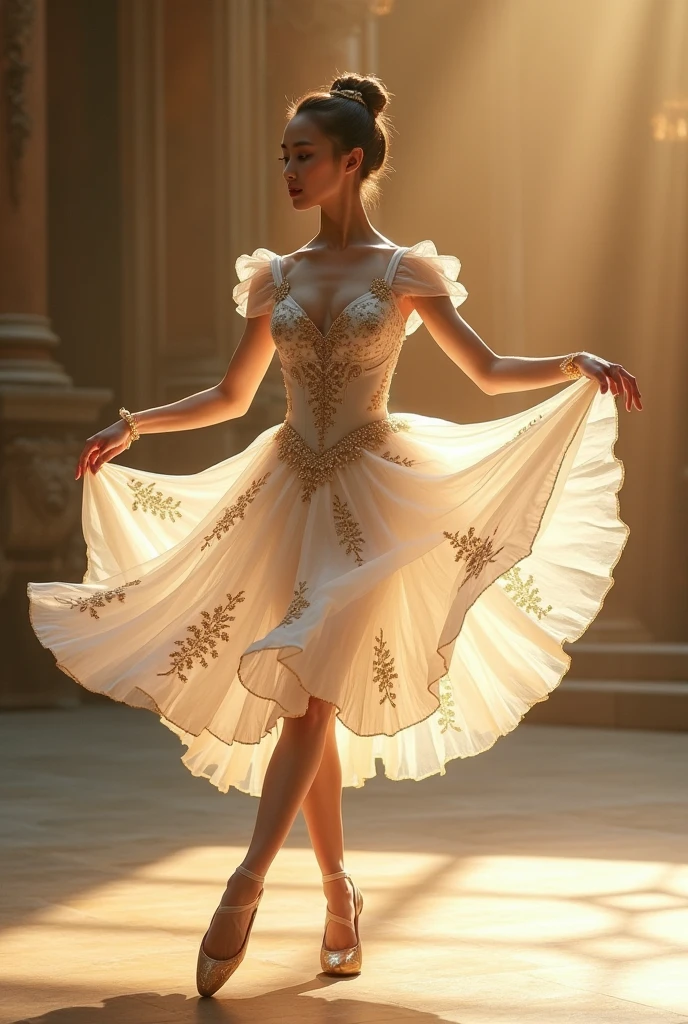 elegant ballerina in mid-leap, graceful and ethereal, highly detailed,
hyper realistic, super detailed, dynamic posing, photography, volumetric,
ultra detailed, intricate detail, 32k, super resolution, backlight,
natural lighting, cinematic lighting, accent lighting, global illumination,
global screen space illumination, ray tracing global illuminati on,
lumen reflections, cell shading, tone mapping, super detailed,
ultra photorealistic, intricate detail, ambient occlusion,
volumetric lighting, sharp focus