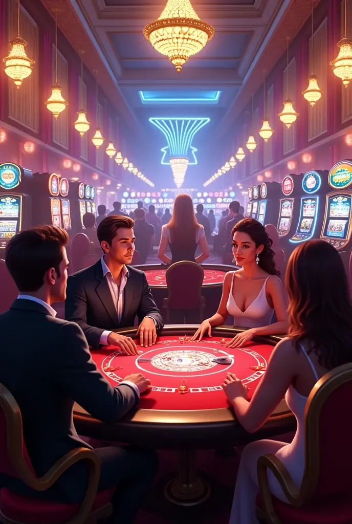 Woman and man playing in a football style themed casino