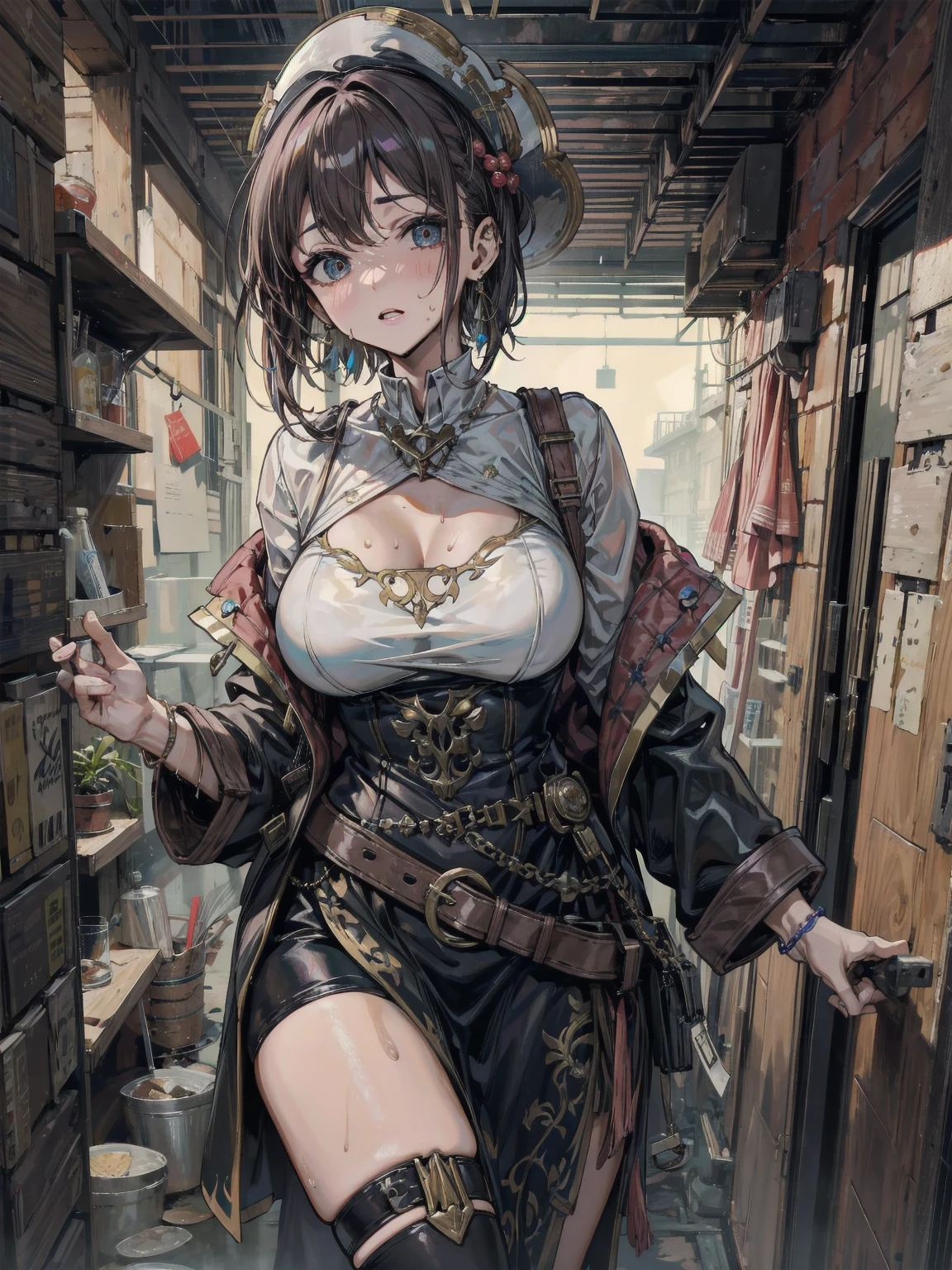 Anime Girl, Cowgirl costume, Colossal tits, Brown hair, perfectly proportions:1.3, ((Long hair)), (eye glass:1.3), (hairstyle that doesn&#39;t show ears:1.4, Animal ears:1.6), Perfect Anatomy
