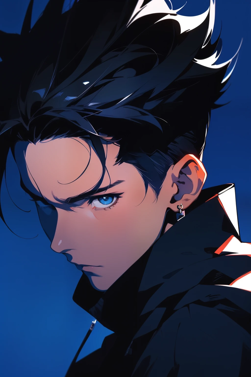 A black hair、Close up of man on blue background, Portraits inspired by Cheng Yanjun, tumblr, Serial art, Tall anime man with blue eyes, Anime portrait of a handsome man, Stunning anime face portraits, Male anime style, Anime handsome man, male anime character, Young anime man, The handsome guy in the Demon Slayer Corps