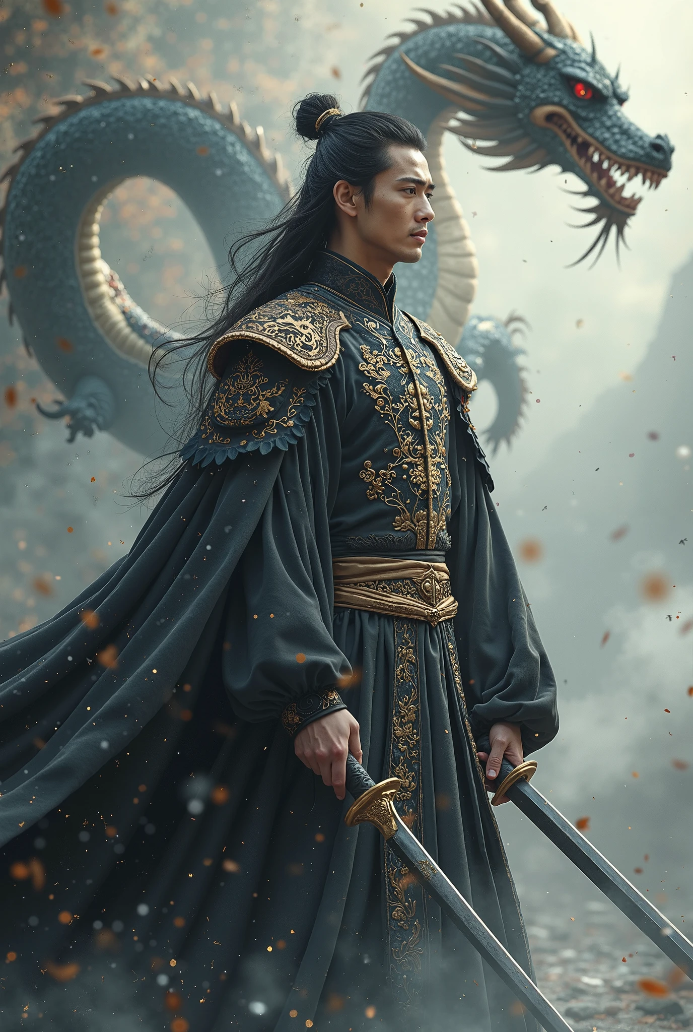 Handsome, 25 years old, Asian, master work, best picture quality, higher quality, high detail, super high resolution, (realistic: 1.4) 8k resolution, delicate facial features, boys, big muscles, tattoos, glowing eyes, short hair, gray hair, hair details, (full body: 0.7), detailed background , [[Look away, look to the side, emphasize homosexuality and pay attention to every detail , open Hanfu transparent tulle jacket, white rubber pants, (crotch bulge), , Fa gong, Chinese kung fu, fingerless gloves, Wristbands, dragon themed costumes, monk robes, dynamic composition,,, wood, wood background, very much wood, wood around the body, dead wood, lots of branches background, Chinese wood carving, wood carving modeling crafts, holding wood carving magic vessels, night