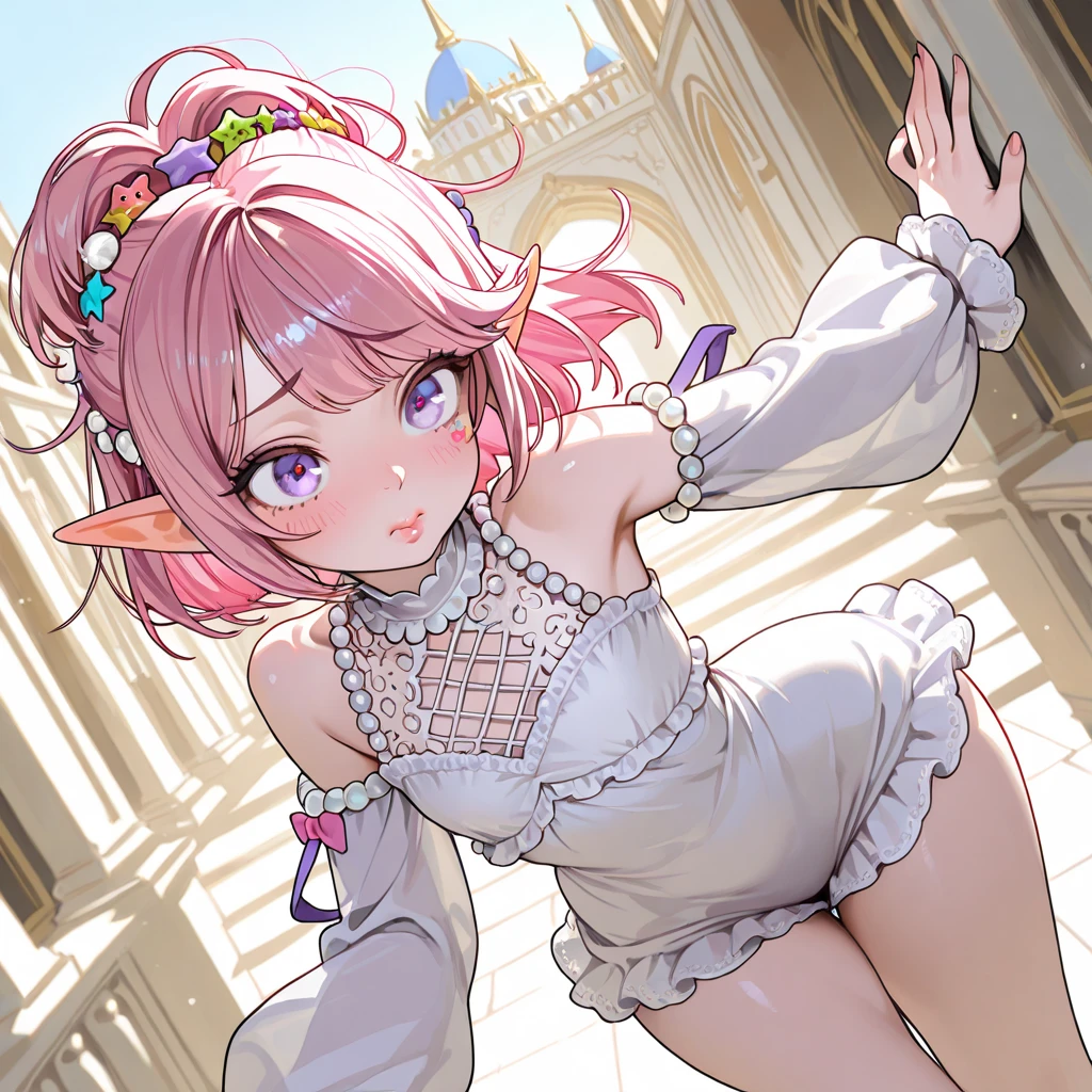 masterpiece, best quality, <lora:Yuta-Chernobaeva-V3:0.4>, Yuta-Chernobaeva-V3, White horns, (Pink hair:1.1), (light blue hair:1.0), blue eyes, Pointy ears, (Gradient hair:1.1), Medium hair, side ponytail, Lehenga choli dress