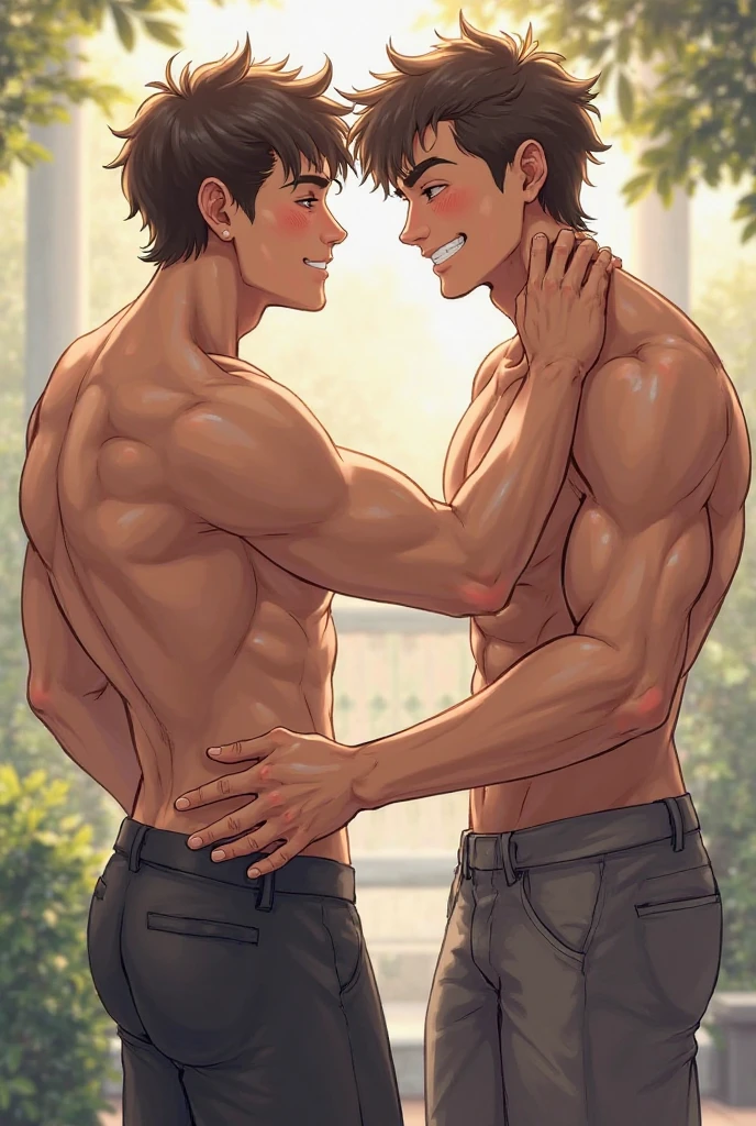 Two boys take a shower together