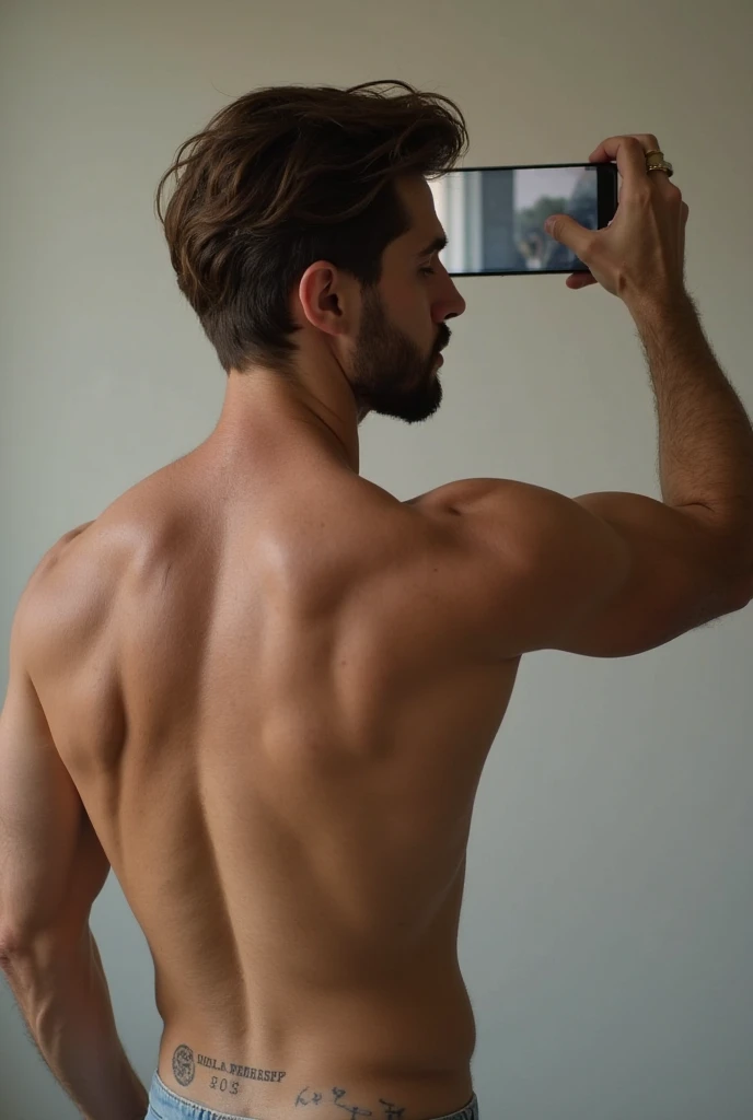 muscular man in front of the mirror looking at himself thin