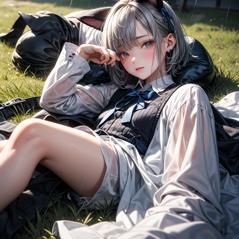 ((((white panties)))),panties focus,mejiro mcqueen, purple hair,horse ears, ear ribbon, horse tail,frills, black jacket, bowtie, long sleeves, black skirt,sit with your heels on the ground、hold your knees with both hands,open legs,squating,(((straight-on))),nsfw