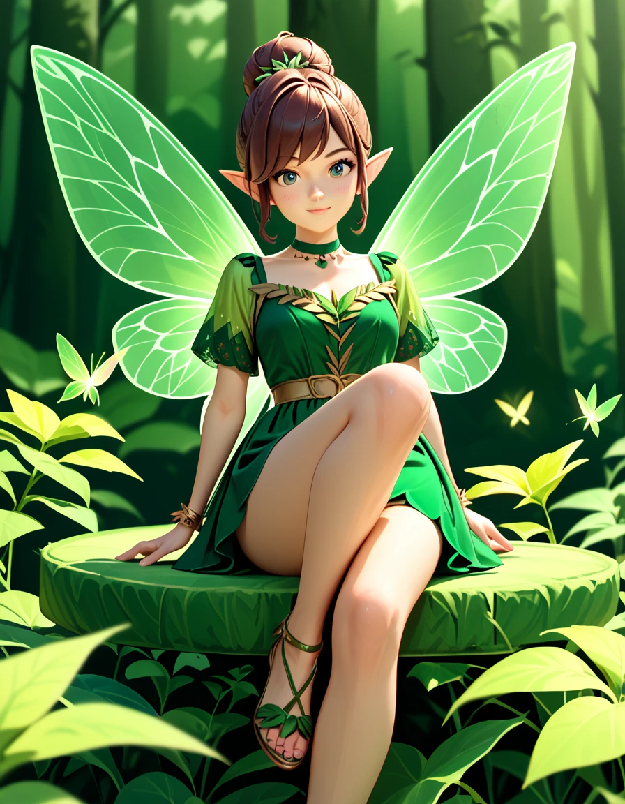 (masterpiece, best quality, high resolution:1.4), 1girl, tinker bell, short ponytail, fairy wings,(black:2 fairy outfit), crossed arms, crossed legs, angry, puffy cheeks, full-face blush, looking at viewer, tsundere,