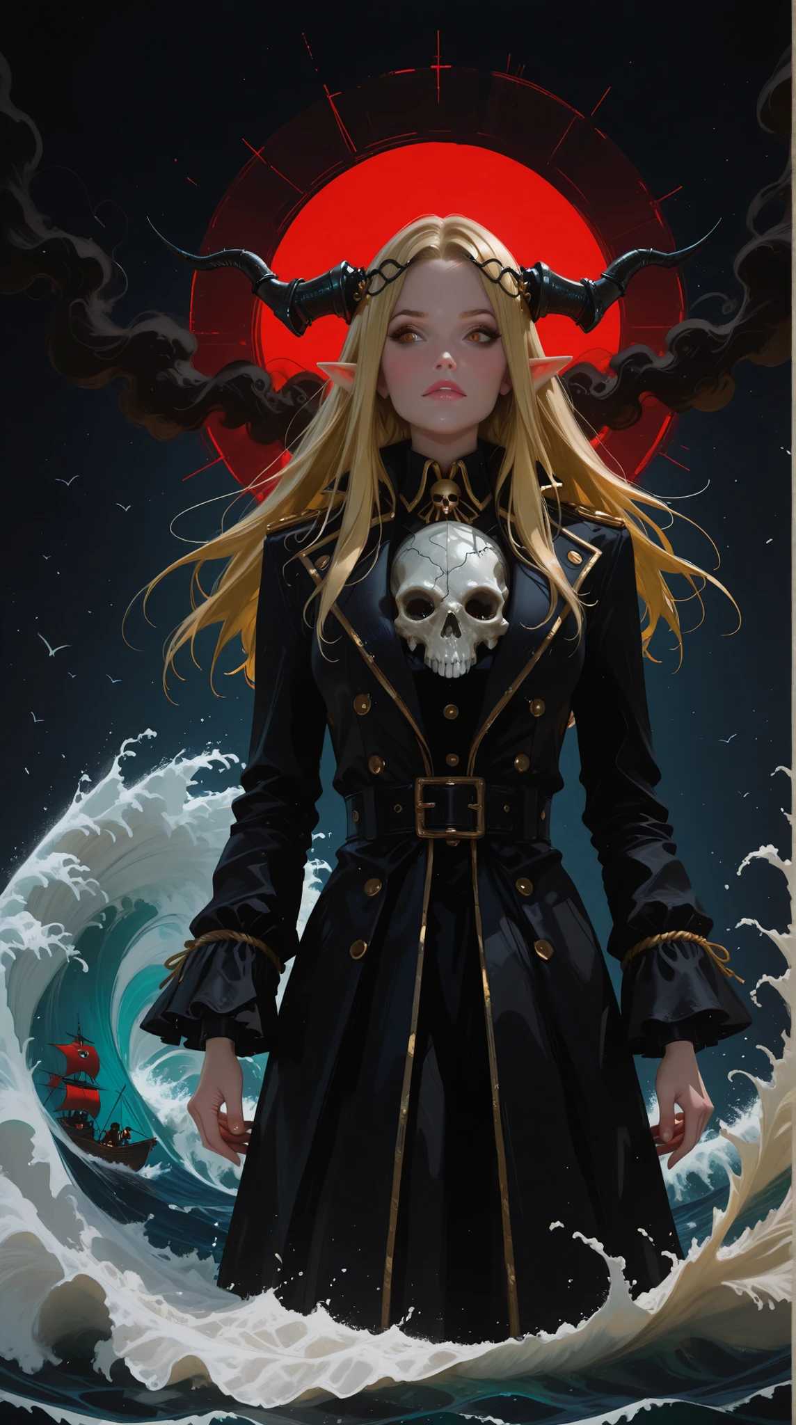 Score_9, score_8_up, score_8, score_7_up, (Emily blunt:Evangeline Lilly) is a beautiful charming pirate carved out of dark smoke, dressed as a pirate in black, circular colored smoke, waves of shadows at night, abstract skull ornaments, soft colors, flat 4d street art in the style of adrian ghenie, esao andrews, jenny saville , edward hopper, surrealism, james jean dark, takato yamamoto, inkpunk minimalism, , detailed symmetrical brown eyes with circular iris, seamless geometric pattern harmony, luminogram, iron gall ink, art by Russ Mills, Sakimichan,, by GIlSam -paio octane rendering depicting innovation and truth, 8k, by Lee Jeffries, depth - Gs studio, rating_explicit,