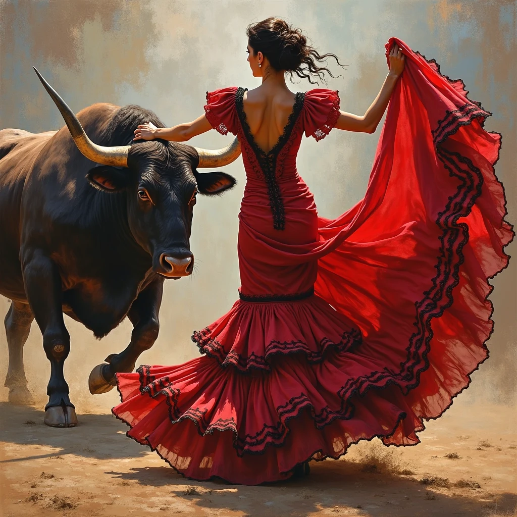 Make me a promotional image of Carmen with a bull, that it is something modern and that it is not so explicit Another More Contemporary